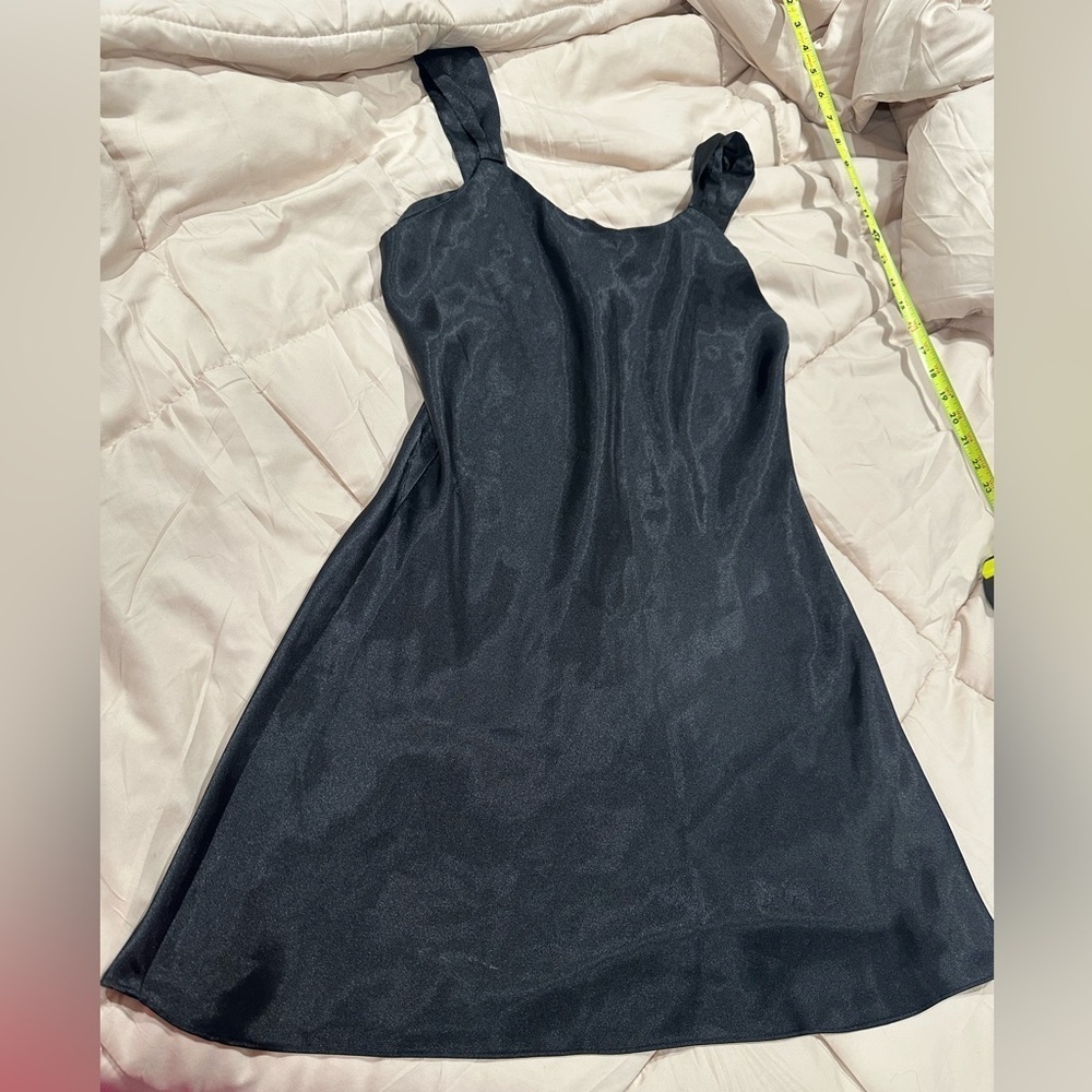 Winlar black slip dress, midi, wide straps, flowing, fairy, satin, SP